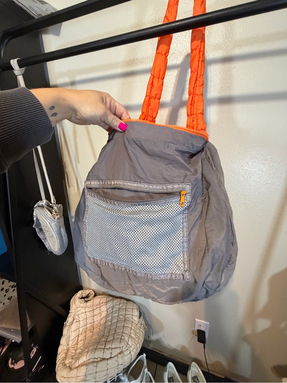 Urban Expressions Orange Quilted Hobo Shoulder Bag - Picture 3 of 10